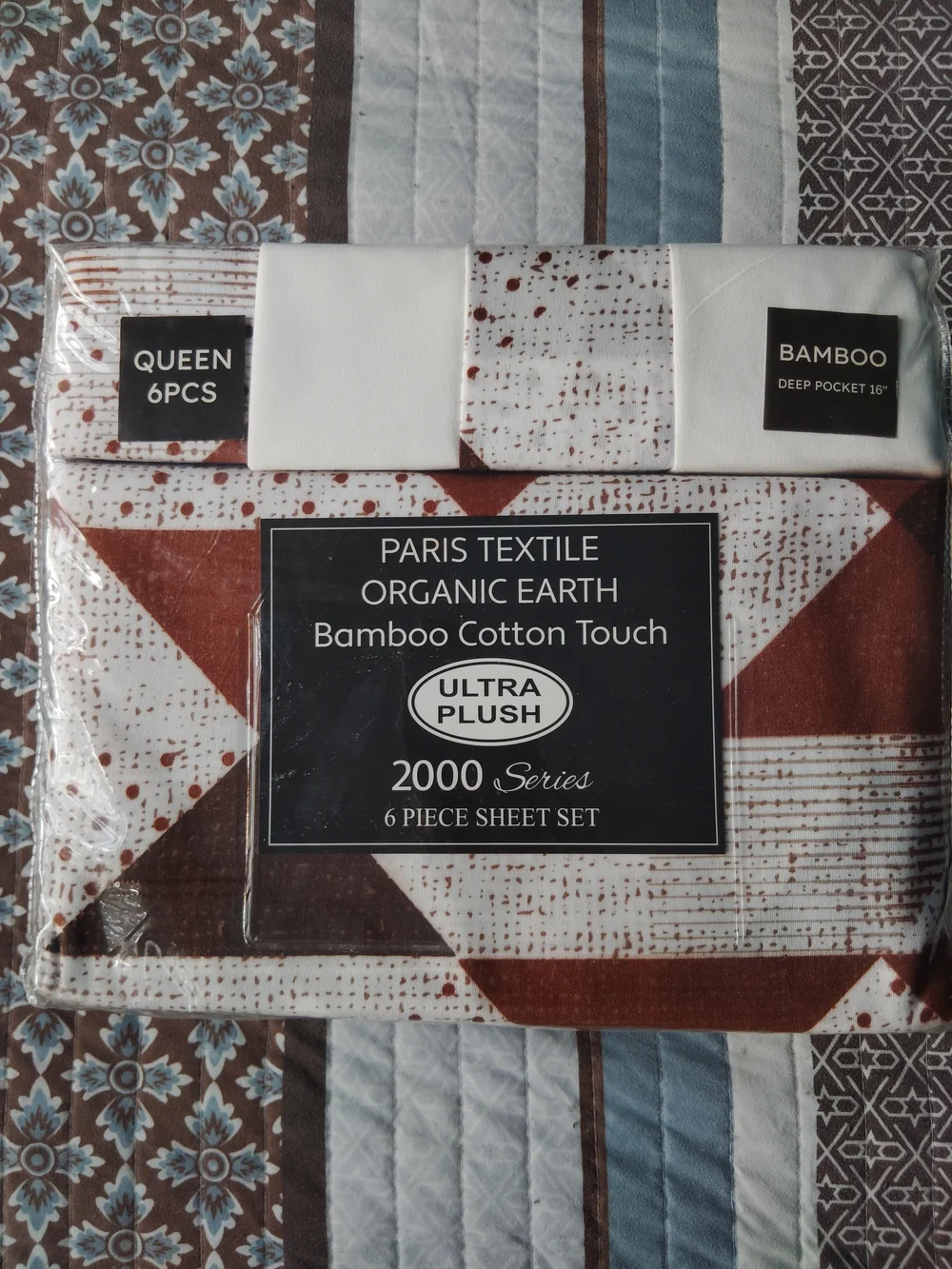 BAMBOO 6-Piece Sheet Set in Brown and White